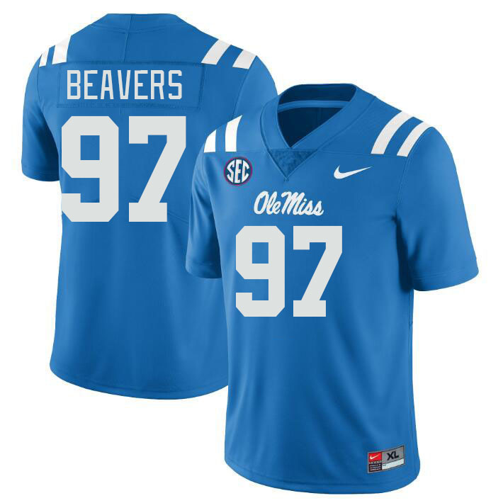 Men #97 Kamron Beavers Ole Miss Rebels College Football Jerseys Stitched-Power Blue